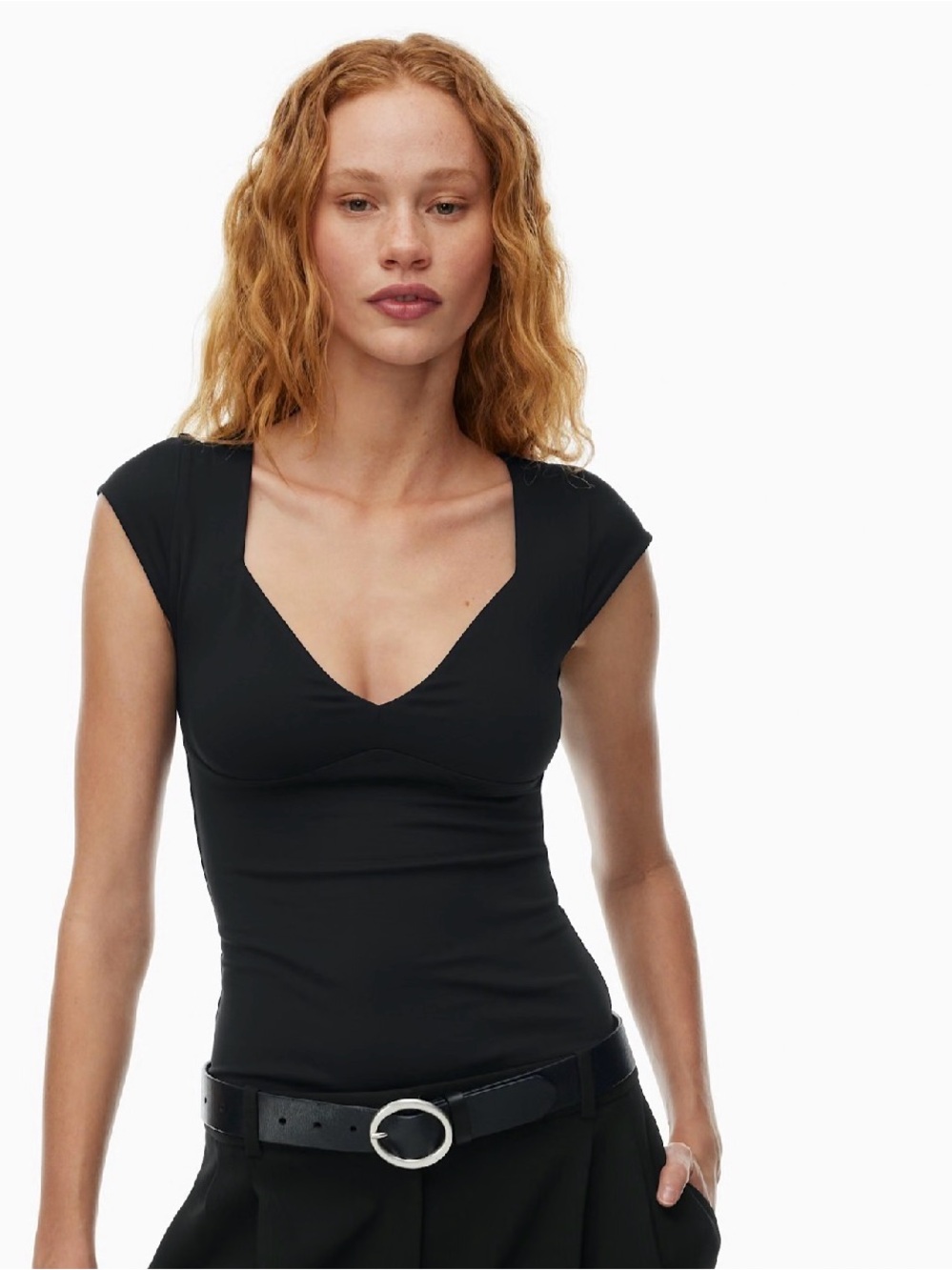 Babaton Black Contour Sweetheart Cap Sleeve Top